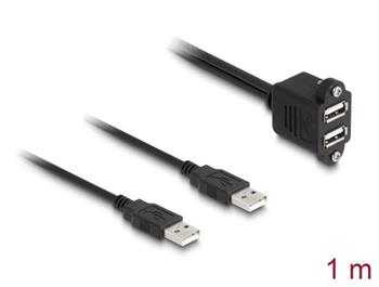 Delock Kabel USB 2.0, 2 x USB Typ-A zstrky na 2 x USB Typ-A zsuvku, se rouby, k vestavn, 1 m, ern