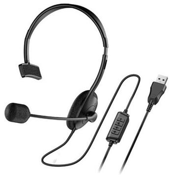 Genius HS-100U Headset, nhlavn, na jedno ucho, drtov, s mikrofonem, ovldn hlasitosti, USB, ern