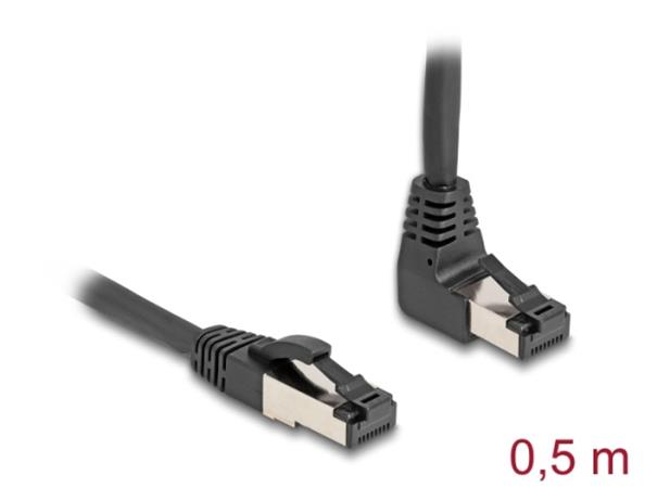 Delock Sov kabel RJ45 Cat.8.1 S/FTP, zalomen nahoru o 90 / pm, 0,5 m, ern