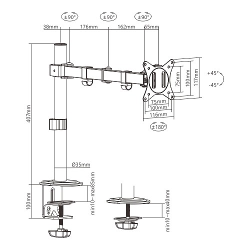 GEMBIRD MA-D1-01, naklápěcí, až do 32" a 9kg, černý