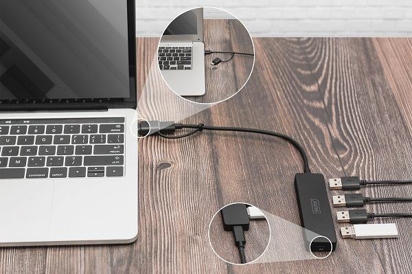Digitus USB 3.0 Hub 4-Port, Slim Line, 0,2m kabel DA-70235