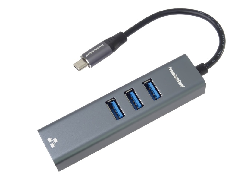 PremiumCord Adapter USB-C na Gigabit 10/100/1000Mbps + 3x USB3.0 konektor / ku31ether04