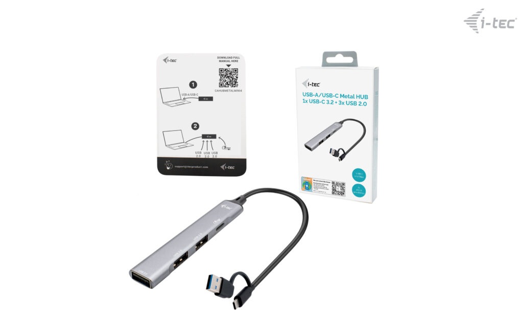 i-tec USB-A/USB-C Metal HUB/ 1x USB-C 3.1/ 3x USB 2.0/ CAHUBMETALMINI4
