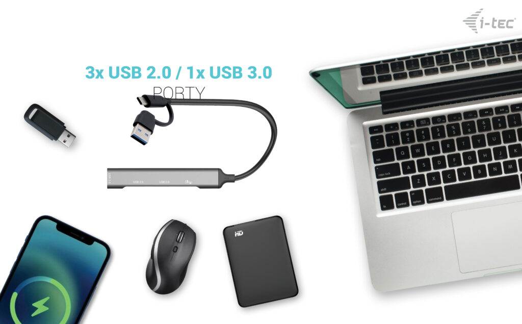 i-tec USB-A/USB-C Metal HUB/ 1x USB-C 3.1/ 3x USB 2.0/ CAHUBMETALMINI4
