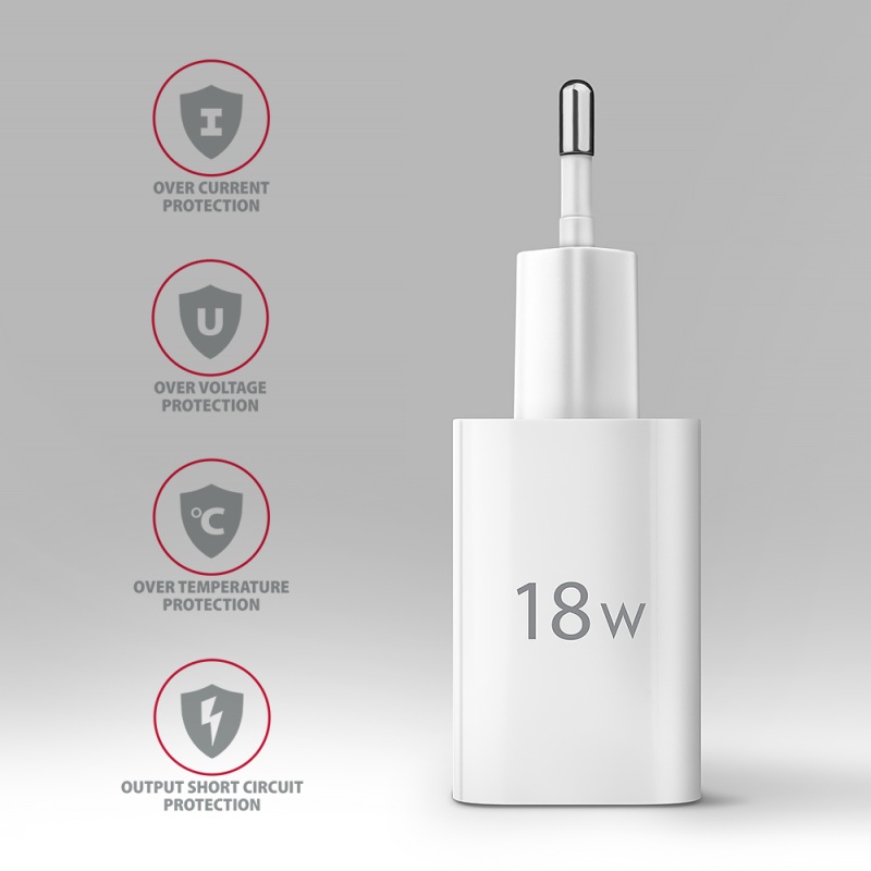 AXAGON ACU-QC18W, Nabíječka do sítě 18W, 1x port USB-A, QC3.0/AFC/Apple, bílá