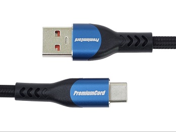 PremiumCord Super fast charging 5A kabel USB-C - USB 2.0 A bavlněný oplet 1,5m / ku31cy15