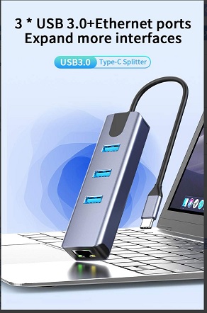 PremiumCord Adapter USB-C na Gigabit 10/100/1000Mbps + 3x USB3.2 konektor / ku31ether05