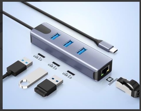 PremiumCord Adapter USB-C na Gigabit 10/100/1000Mbps + 3x USB3.2 konektor / ku31ether05