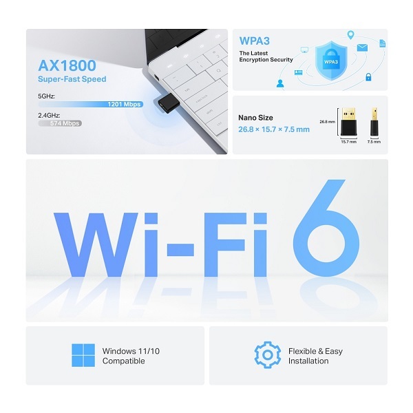 TP-Link Archer TX20U Nano - Bezdrátový USB Nano adaptér s Wi-Fi 6 AX1800