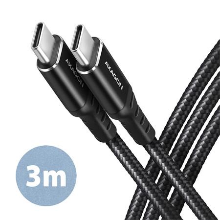 AXAGON datový a nabíjecí kabel USB-C na USB-C / USB2.0 / 3A / PD 60W / opletený / 3m / černý / BUCM-CM30AB