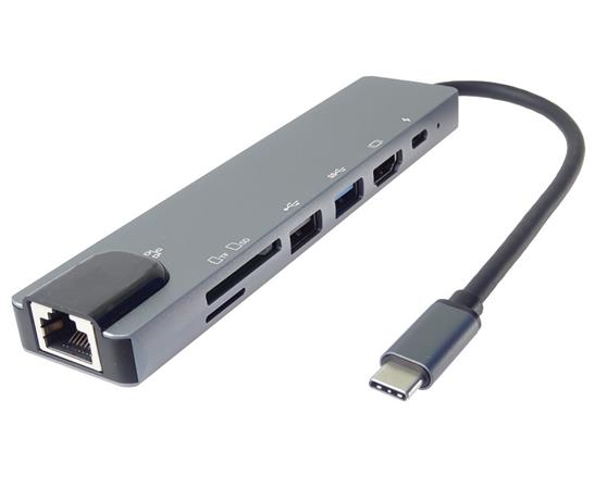 PremiumCord USB-C na HDMI + USB3.0 + USB2.0 + PD + SD/TF + RJ45 adaptér / ku31dock16