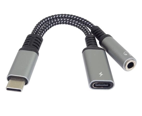 PremiumCord USB-C /3,5mm jack s DAC chipem + USB-C pro nabíjení 13cm / ku31zvuk04