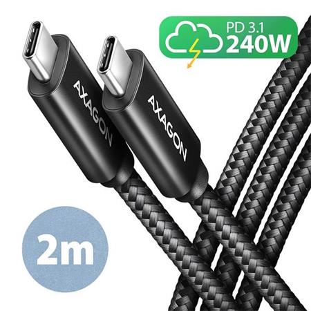 AXAGON BUCM2-CM20AB CHARGE USB-C na USB-C / USB2.0 / 5A / PD 3.1 240W / opletený / 2m / černý