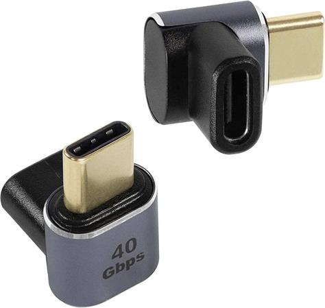 PremiumCord zahnutý 90° Adaptér USB-C Female - USB-C Male 40Gbps Aluminium / kur31-38
