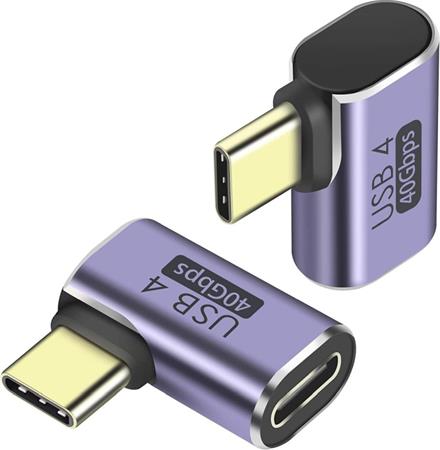 PremiumCord zahnutý 90° Adaptér USB-C Female - USB-C Male 40Gbps Aluminium / kur31-40