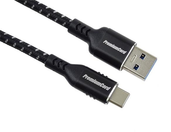 PremiumCord kabel USB-C - USB 3.0 A (USB 3.2 generation 1, 3A, 5Gbit/s) bavlněný oplet a hliníkové konektory 2m / ku31cx2