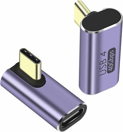 PremiumCord zahnutý 90° Adaptér USB-C Female - USB-C Male 40Gbps Aluminium / kur31-41