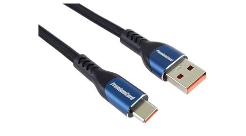 PremiumCord Super fast charging 5A kabel USB-C - USB 2.0 A bavlněný oplet 2m / ku31cy2