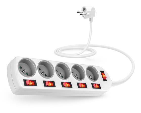 CONNECT IT prodlužovací kabel , 5 zásuvek, 2 m, s vypínači (bílá) / CES-1100-WH