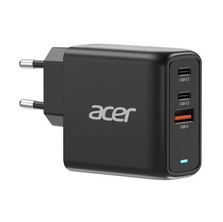 ACER 67W PD GaN charger - black; 2×USB-C +1×USB-A, 2m cable, black - Charger with Power Delivery and GaN = gallium nitride