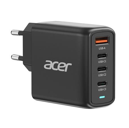 ACER 100W PD GaN charger - black; 3x USB Type-C + 1x USB Type-A, 2m cable, black - charger with Power Delivery and GaN = gallium nitride