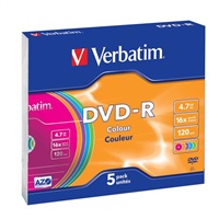 VERBATIM DVD-R AZO 4,7GB, 16x, colour, slim case 5 ks / 43557