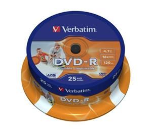 VERBATIM DVD-R 4,7GB/ 16x/ printable/ 25pack/ spindle / 43538